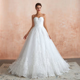 Stylish Strapless White Lace Affordable Wedding Dress Online with Low Back-27dress